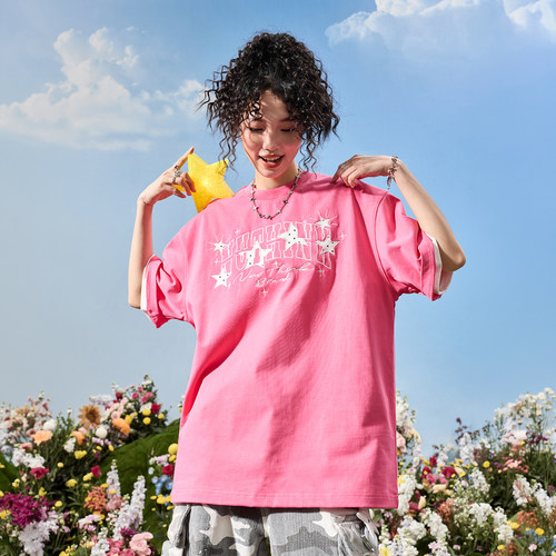 Nuthink刺绣五角星字母T恤男女