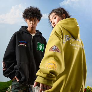 Nuthink美式 重磅毛巾绣刺绣拉链连帽卫衣外套加绒男女2025冬新款