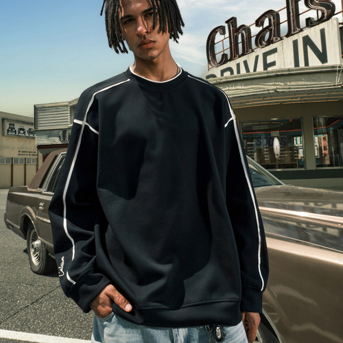 Nuthink潮牌拼接撞色圆领卫衣男