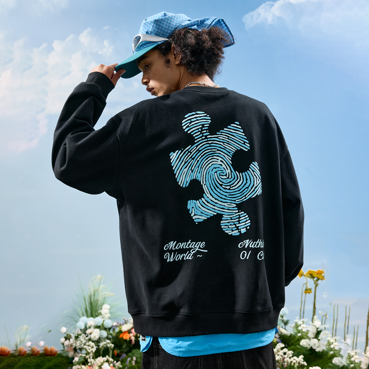 Nuthink美式拼图印花圆领卫衣男