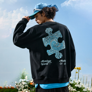 新款 Nuthink美式 潮牌重磅拼图印花圆领卫衣复古宽松男女2025冬季