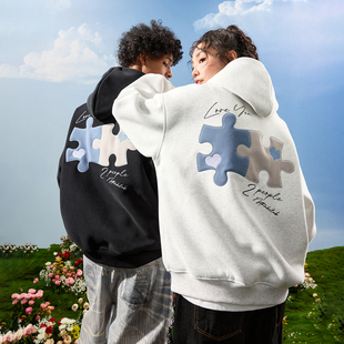 Nuthink美式 复古拼图刺绣拉链卫衣连帽加绒加厚潮男女2025冬新款