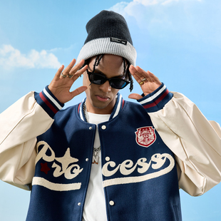 撞色字母刺绣男女2025冬新款 Nuthink美式 复古棒球服夹克外套开衫