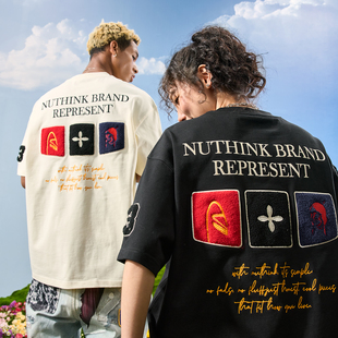 Nuthink美式潮牌重磅刺绣字母T恤短袖男款宽松情侣女2026夏季新款