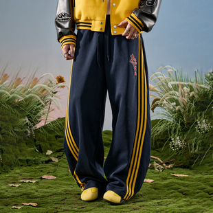 垂感运动休闲撞色男女2025冬新款 长裤 复古三条杠卫裤 Nuthink美式