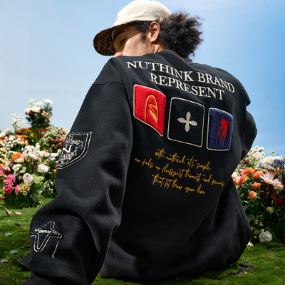 Nuthink美式重磅刺绣字母卫衣男