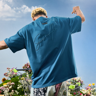 新款 Nuthink美式 复古蓝色女2026夏季 短袖 潮牌重磅刺绣字母T恤男款