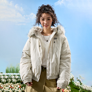 Nuthink美式 复古派克服棉服外套毛领连帽刺绣棉衣男女2025冬新款