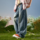 新款 Nuthink美式 男2025冬季 水洗宽松弯刀长裤 复古泼墨阔腿牛仔裤