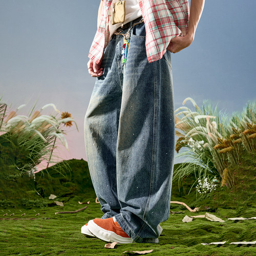 Nuthink美式水洗泼墨牛仔裤男