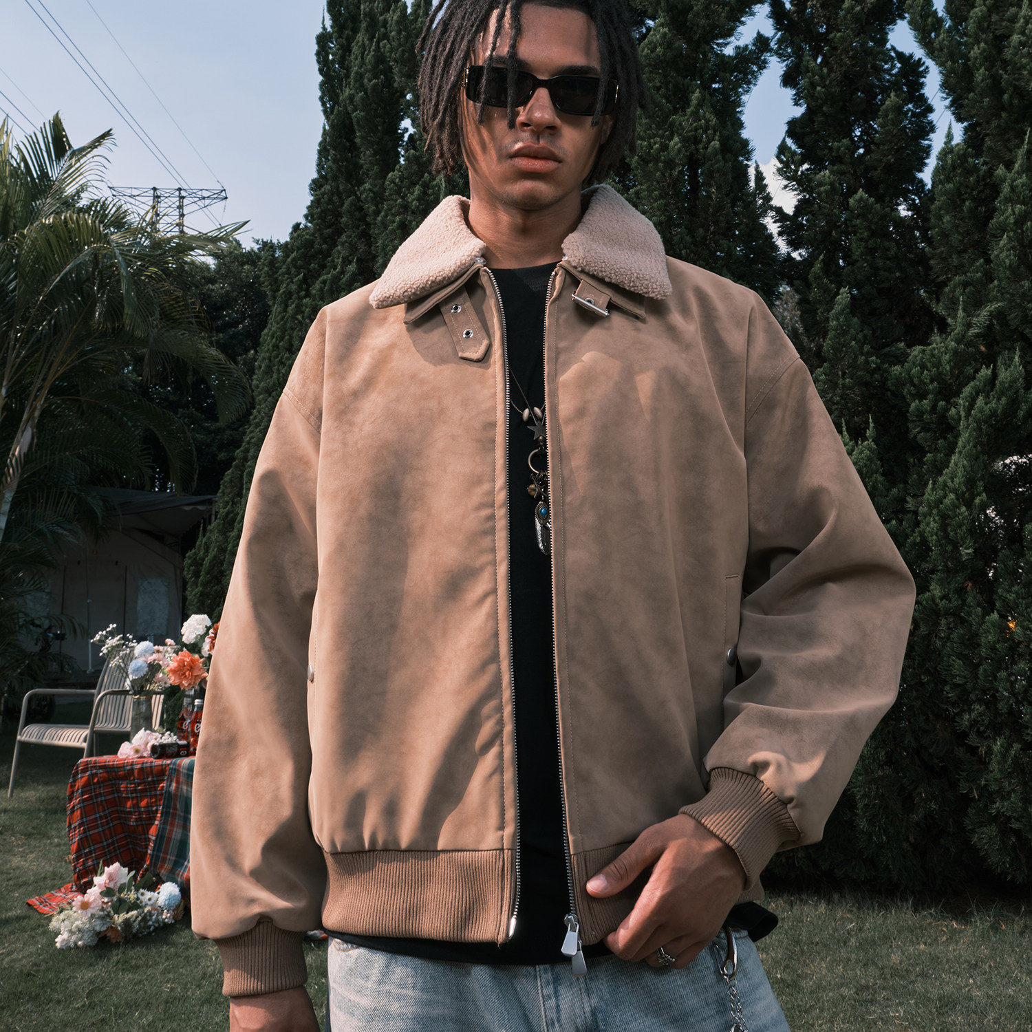 Nuthink美式复古羊羔绒翻领夹克