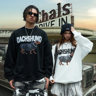 Nuthink美式 复古腊肠狗小狗印花圆领卫衣字母嘻哈男女2025冬新款