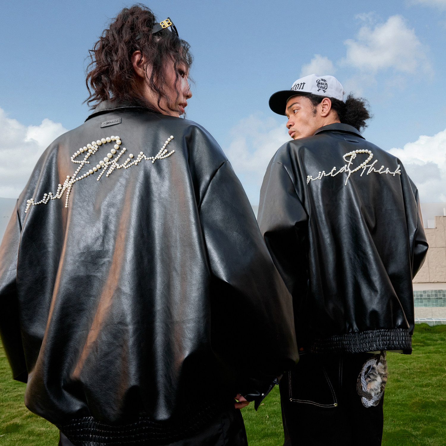 Nuthink美式复古PU皮衣夹克潮牌珍珠刺绣宽松外套男女2026年春季,男装,夹克,淘宝优惠券,粉丝福利购,淘宝优惠卷