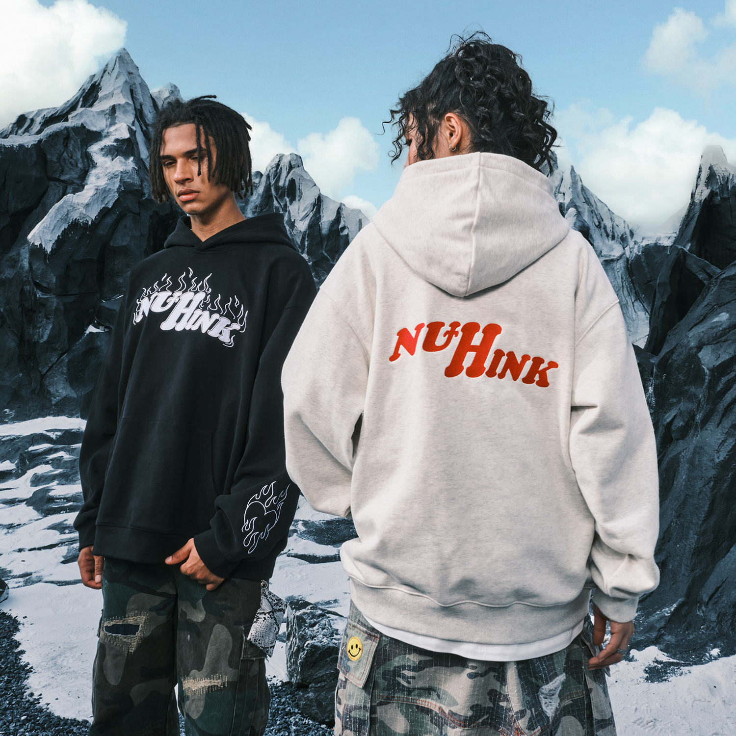 Nuthink美式复古字母刺绣卫衣男