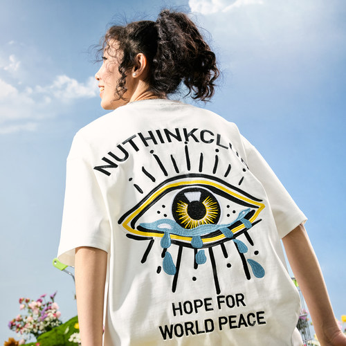 Nuthink摇滚和平之眼刺绣T恤男女
