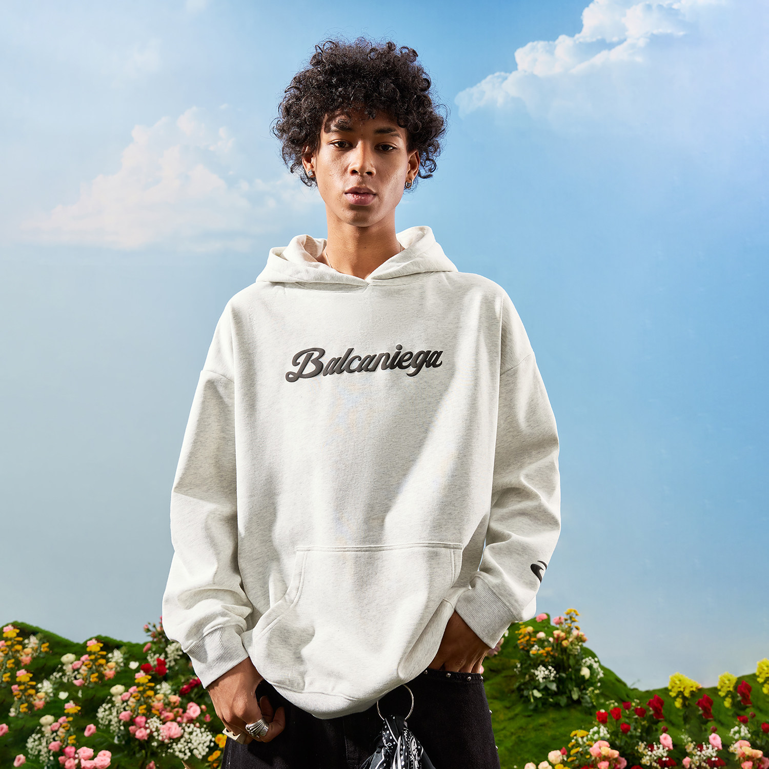 Nuthink美式潮牌重磅套头字母连帽卫衣灰色玫红色男女款2026年春