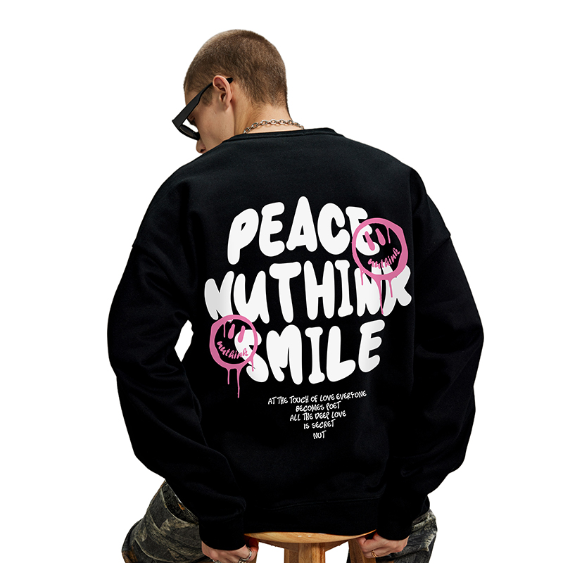 nuthink美式潮牌重磅420g字母卫衣男潮宽松大码潮流春季圆领上衣