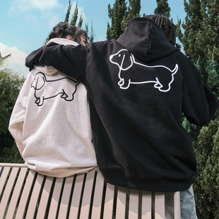 Nuthink美式 复古小狗腊肠狗刺绣连帽卫衣潮牌宽松男女2025冬新款