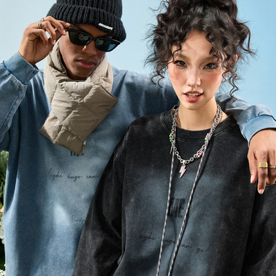 Nuthink水洗做旧长袖T恤男女