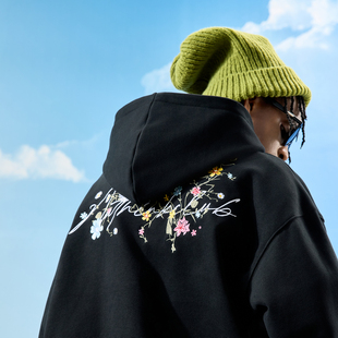 新款 Nuthink美式 重磅刺绣花卉字母连帽卫衣潮牌男女国潮2025冬季