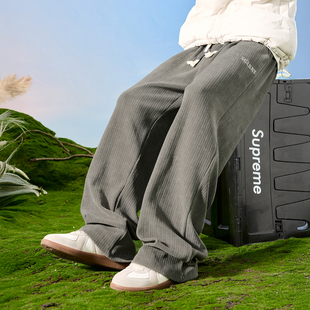 Nuthink美式垂感华夫格裤子刺绣字母宽松加绒长裤男款冬新款2026