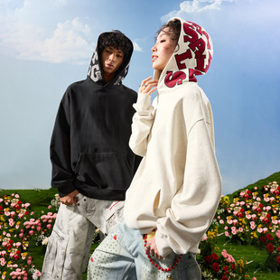 新款 Nuthink美式 复古撞色字母刺绣连帽卫衣重磅宽松男女2025冬季