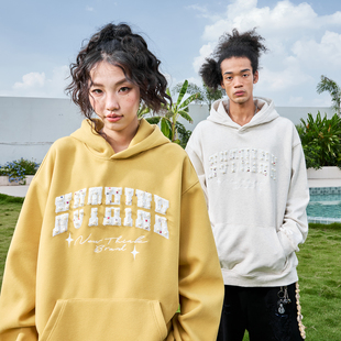 新款 Nuthink美式 复古珍珠字母刺绣连帽卫衣加绒情侣男女2025冬季