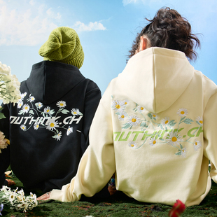 新款 Nuthink美式 潮牌雏菊刺绣字母连帽卫衣国潮宽松男女2025冬季