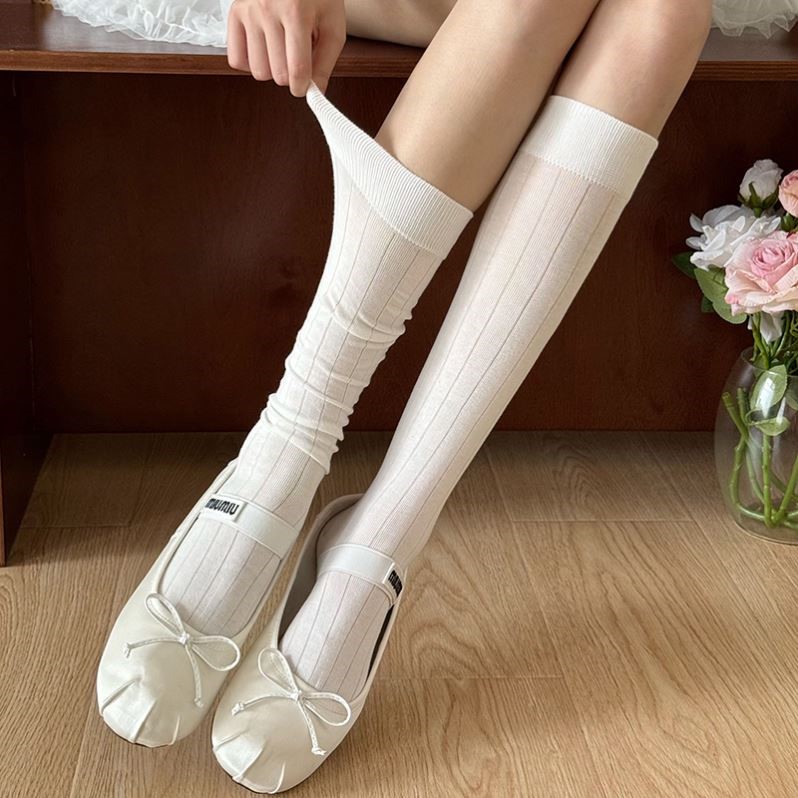 白色小腿袜女夏季薄款堆堆袜纯棉jk芭蕾风袜子女配裙子长筒袜夏天