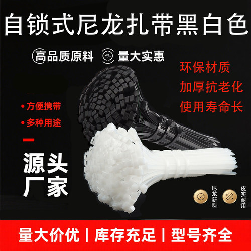 国标自锁式尼龙黑白双色扎带收纳