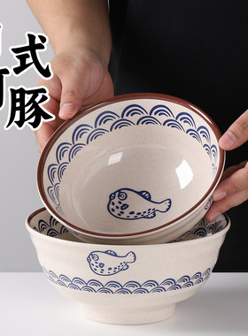 日式密胺面碗烧鸟拉面碗复古新款河豚汤面碗泡面馄饨碗吃面条大碗