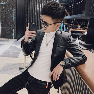 夹克社会小伙机车皮衣男外套 小西装 2026潮流休闲西服秋冬短款 修身