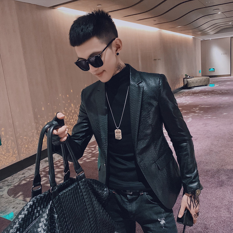 秋冬男士皮衣夹克西装网红潮牌时尚休闲帅气社会小伙单西修身外套