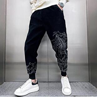 束腿裤 休闲潮牌潮流龙纹印花宽松国潮中国风哈伦裤 时尚 2024秋冬季