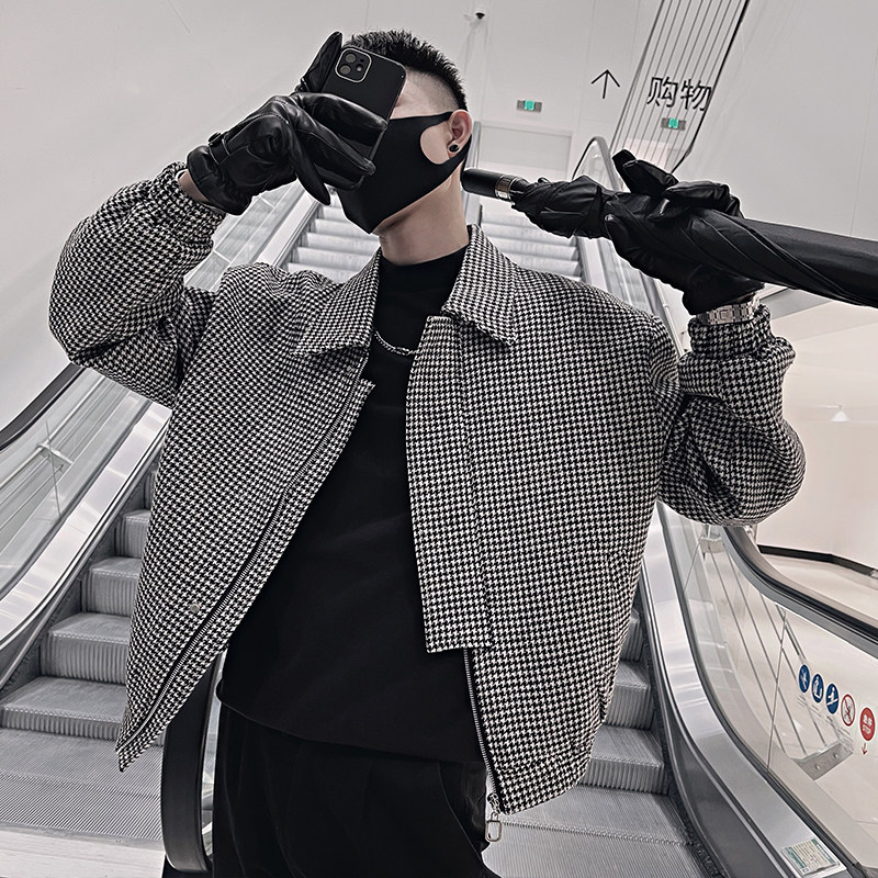格子外套男春季设计感小众百搭高街衣服ins机车秋冬韩版潮流夹克