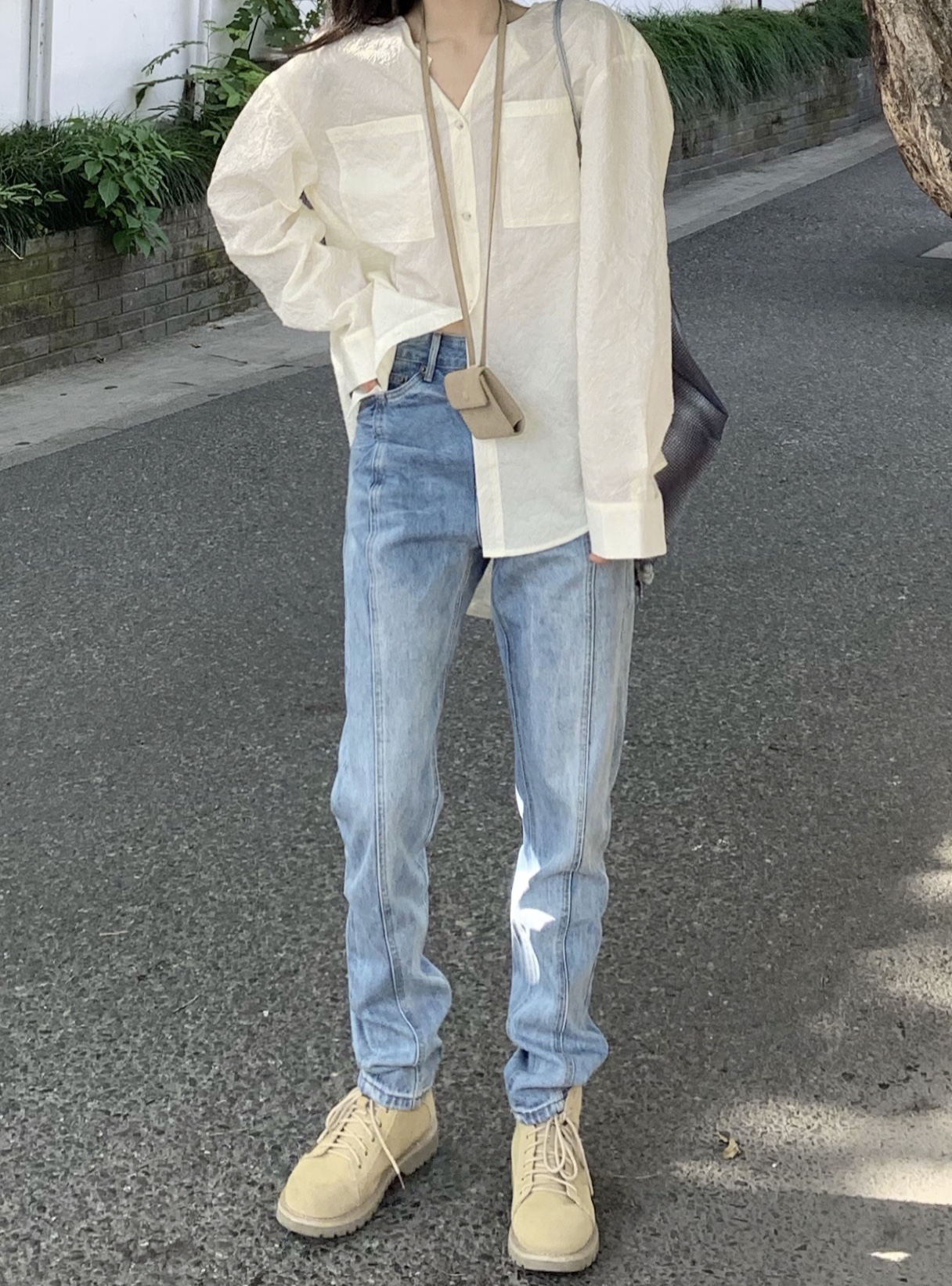 bellevue新款褶皱裤长款牛仔裤