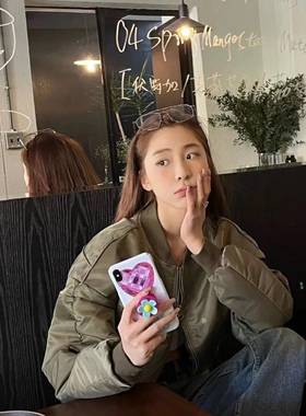 [DTHEREAL]欧尼熊同款小众设计时髦军绿高级飞行员夹克棉服外套女