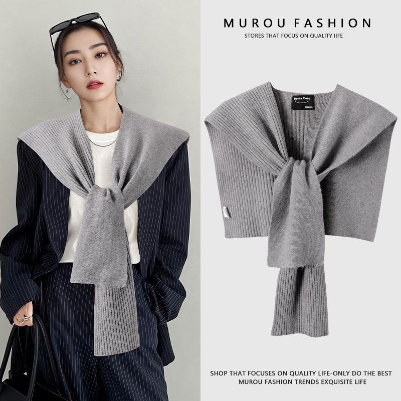 双拼纯色秋季外搭小披肩女毛线针织装饰假领子空调房打结围巾百搭,服饰配件/皮带/帽子/围巾,围巾/丝巾/披肩,淘宝优惠券,粉丝福利购,淘宝优惠卷