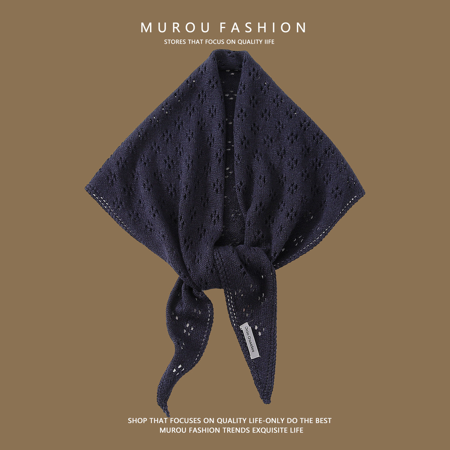 韩版镂空针织三角披肩深蓝保暖