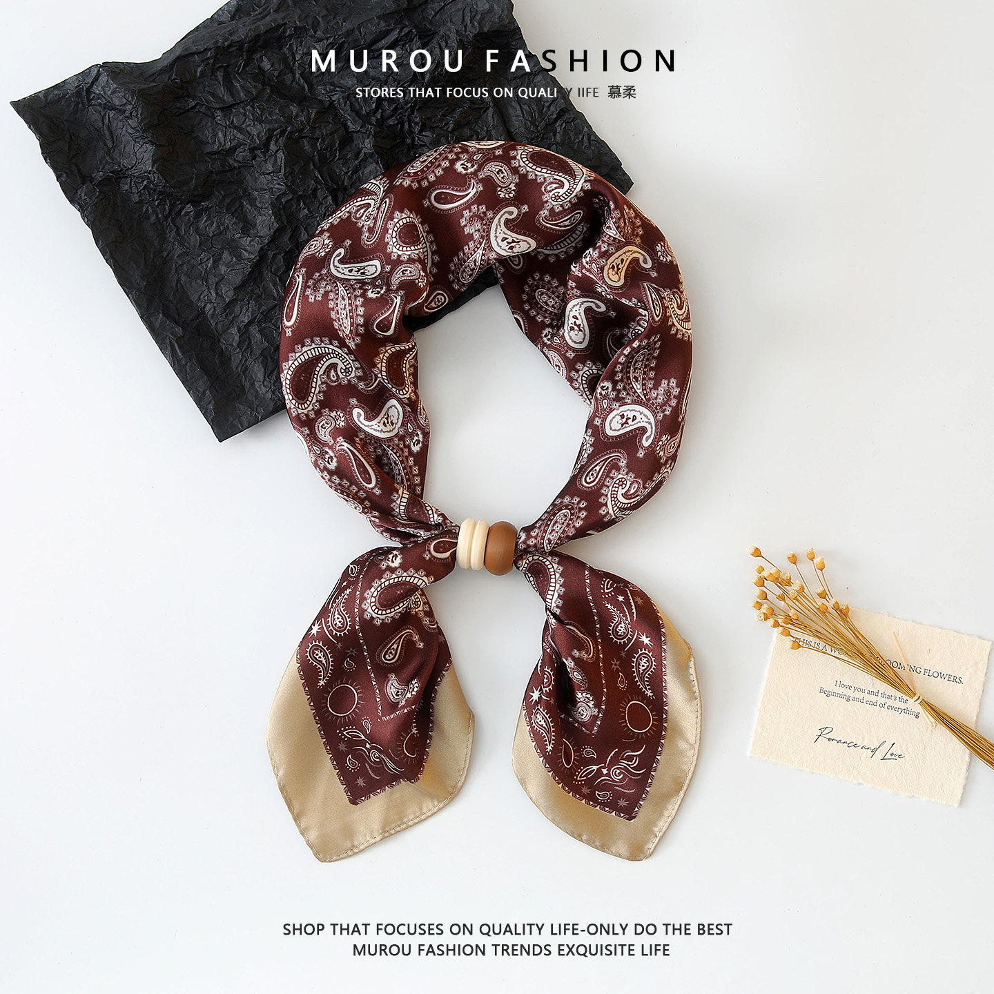 安可拉红色腰果花小方巾女夏季复古百搭丝巾系脖装饰领巾气质职业