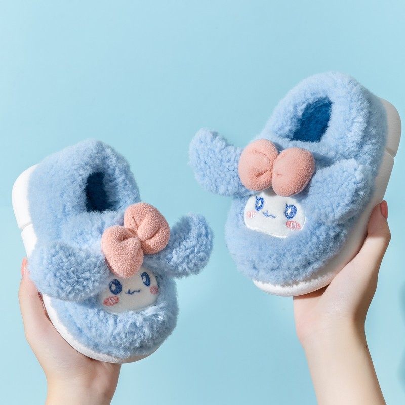 可爱卡通毛毛鞋室内家居棉鞋儿童棉拖鞋冬季家用防滑拖鞋女童包跟