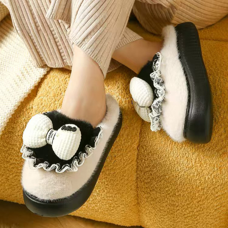 甜美可爱蝴蝶结毛毛鞋女生冬季