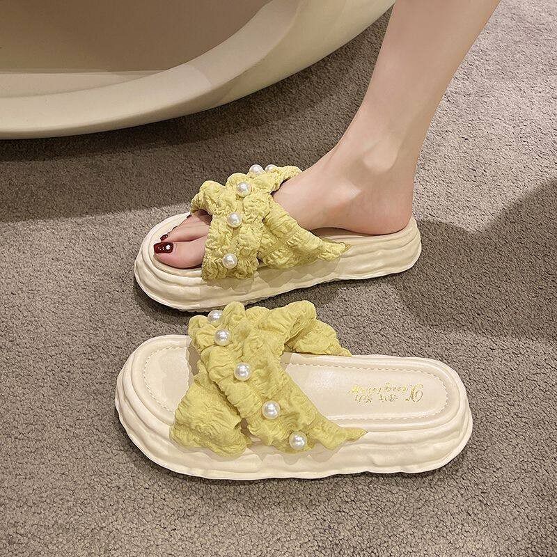 仙女风珍珠凉拖鞋女外穿新款松糕