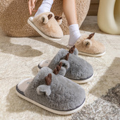 学生室内防滑保暖毛毛拖鞋 冬季 女情侣新款 可爱小鹿加绒包头棉拖鞋