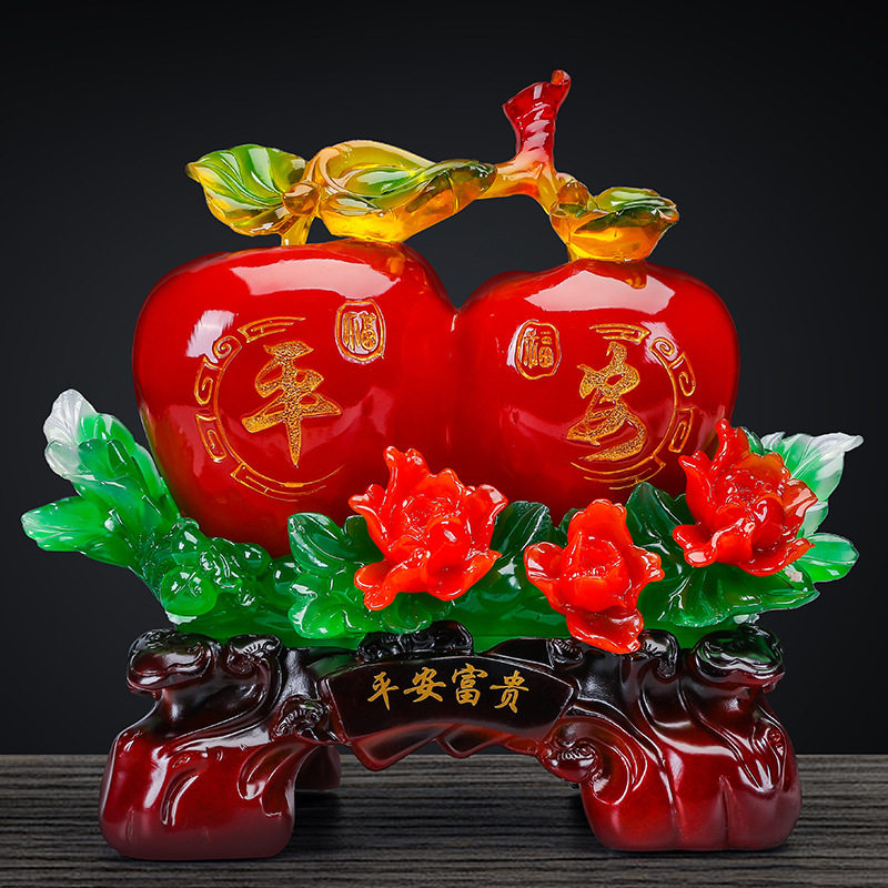 新中式苹果摆件玄关客厅酒柜家居装饰品乔迁礼品平安果树脂工艺品