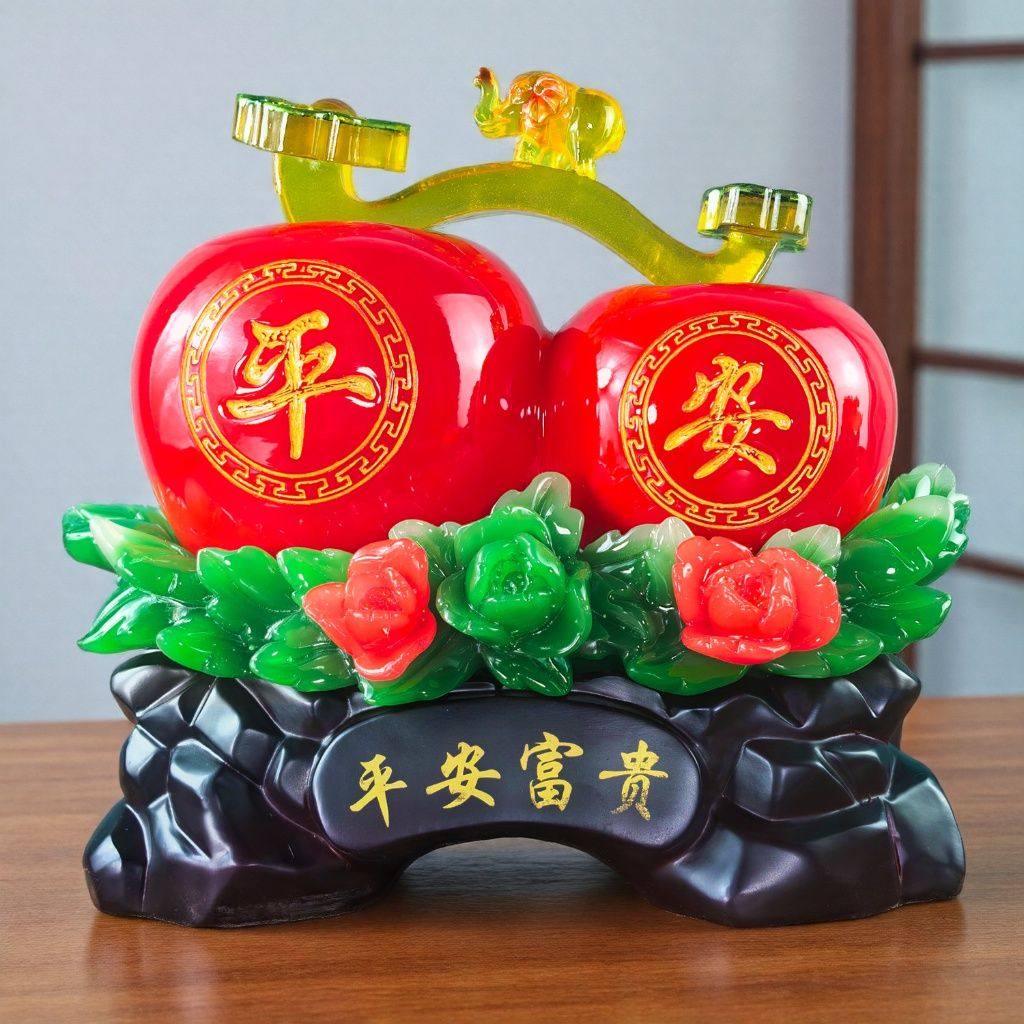 新中式苹果摆件玄关客厅酒柜家居装饰品乔迁礼品平安果树脂工艺品