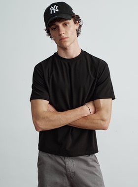 VLABMADE 基础纯色日常通勤刺绣正肩T恤合身版型弹力螺纹打底短袖