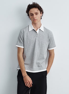 VLABMADE 慵懒贵公子撞色领假两件polo衫复古竹节短袖叠穿打底衫