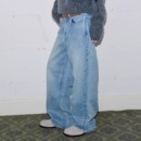 宽松A字直筒百搭素色牛仔裤 VLABMADE 纯净冰蓝雪花水洗骨位做旧