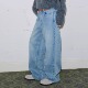 宽松A字直筒百搭素色牛仔裤 VLABMADE 纯净冰蓝雪花水洗骨位做旧